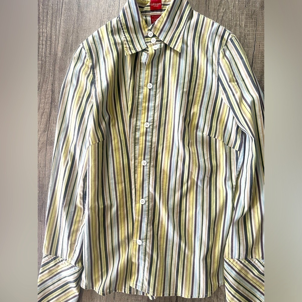 Olsen Europe Multicolored Striped Button Up Long Sleeve Shirt Size 4